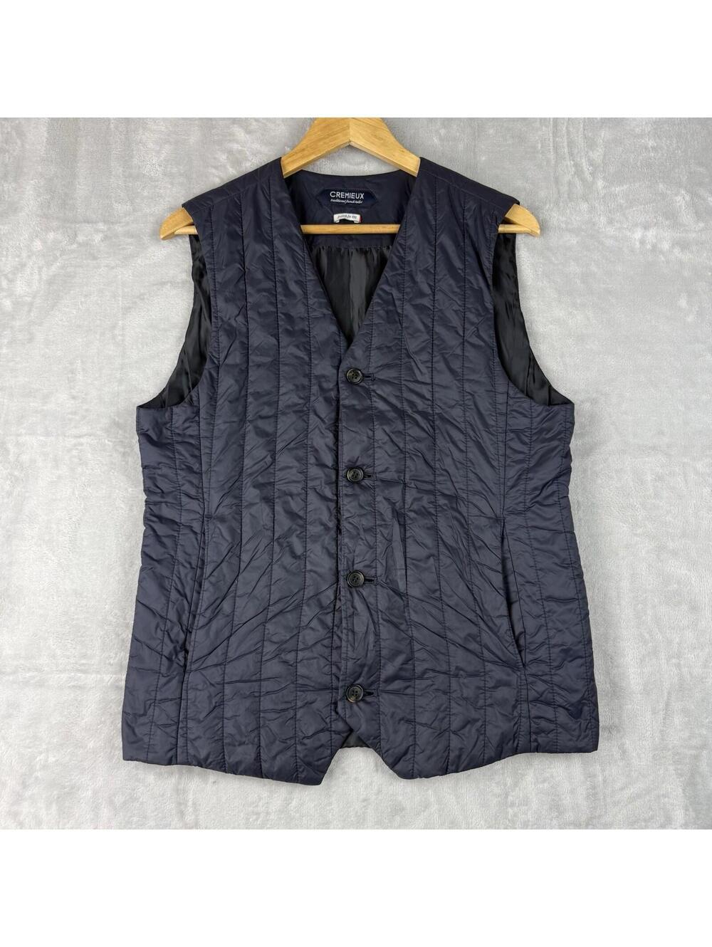 Cremieux Quilted Vest Men French Fit 100 Navy Lightweight Size L Layer Preppy